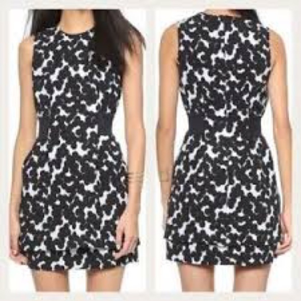 NEW ALC Dress Black & White Animal Print Silk Sleeveless Mini Sheath Cocktail 6